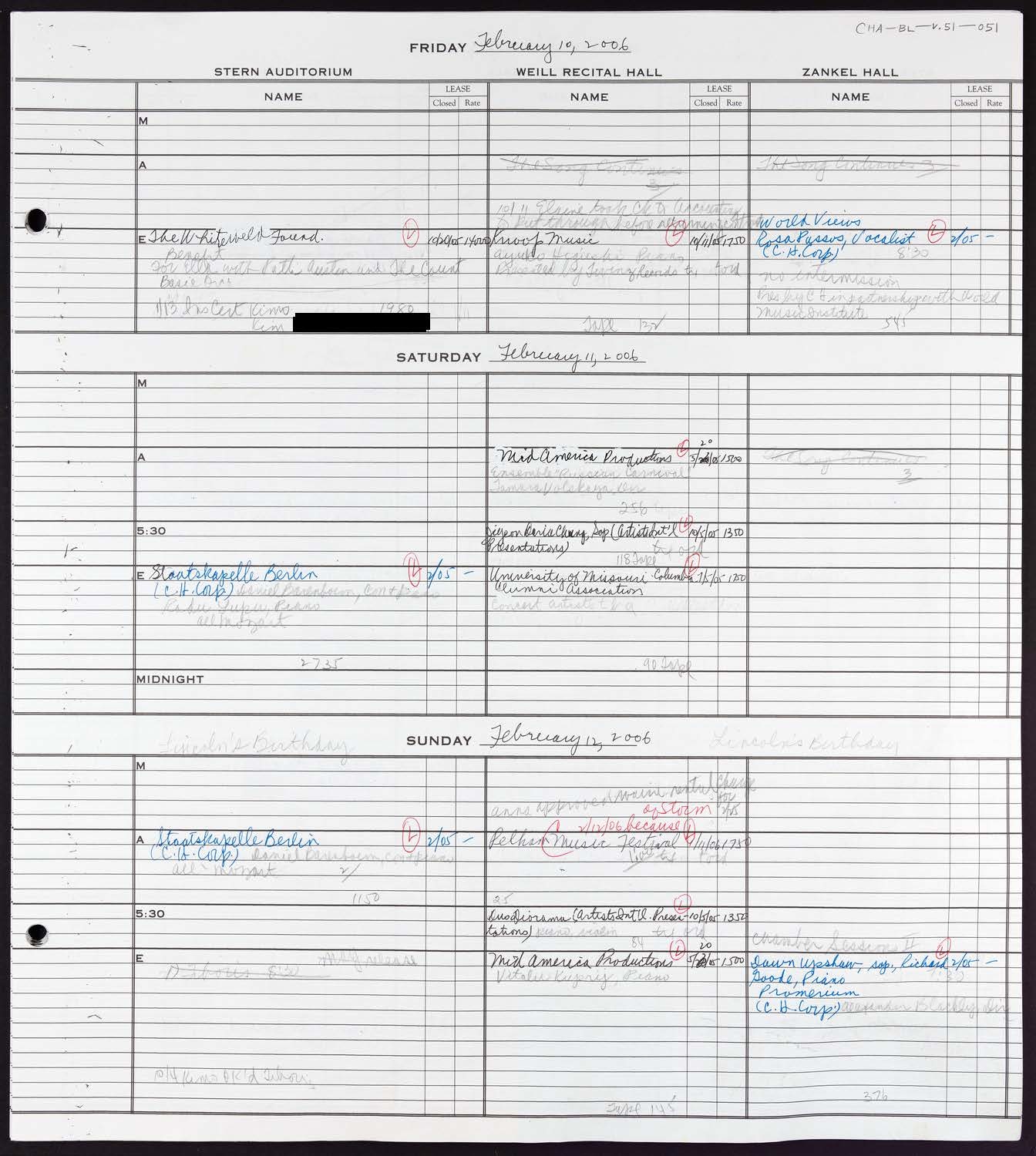 Carnegie Hall Booking Ledger, volume 51, page 51