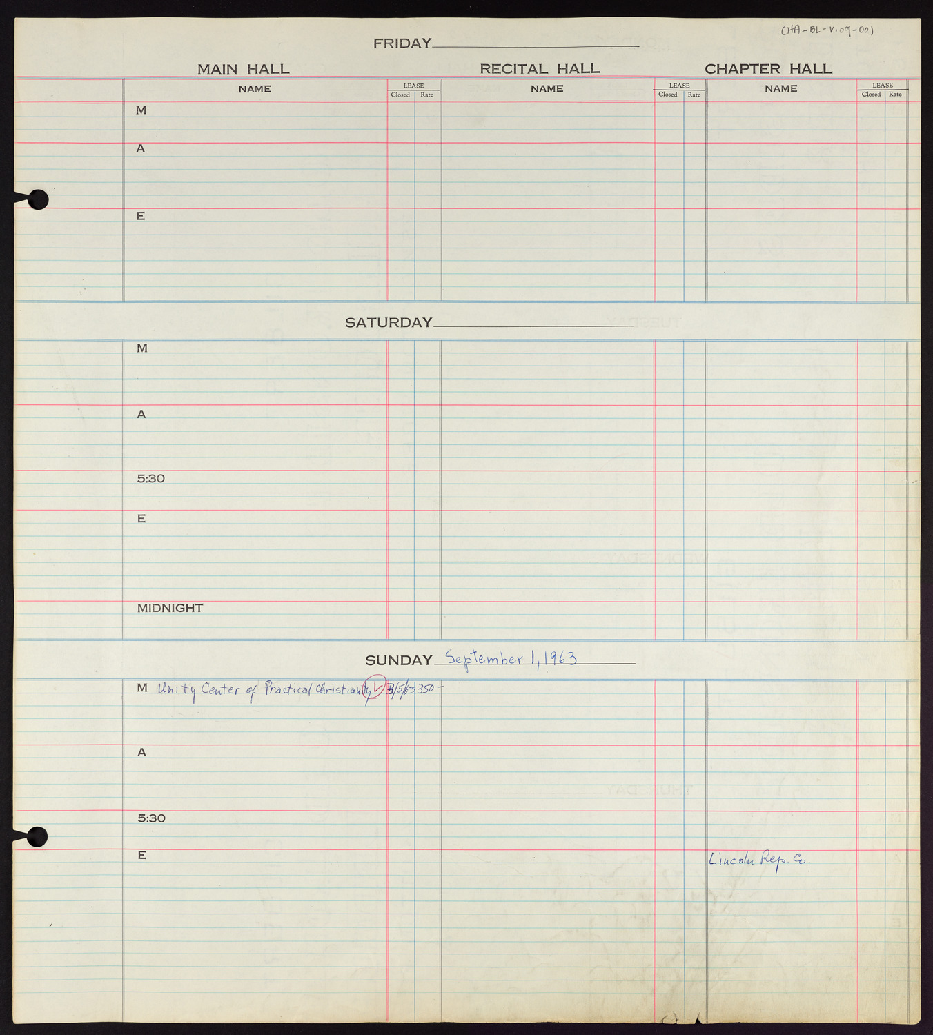 Carnegie Hall Booking Ledger, volume 9, page 1