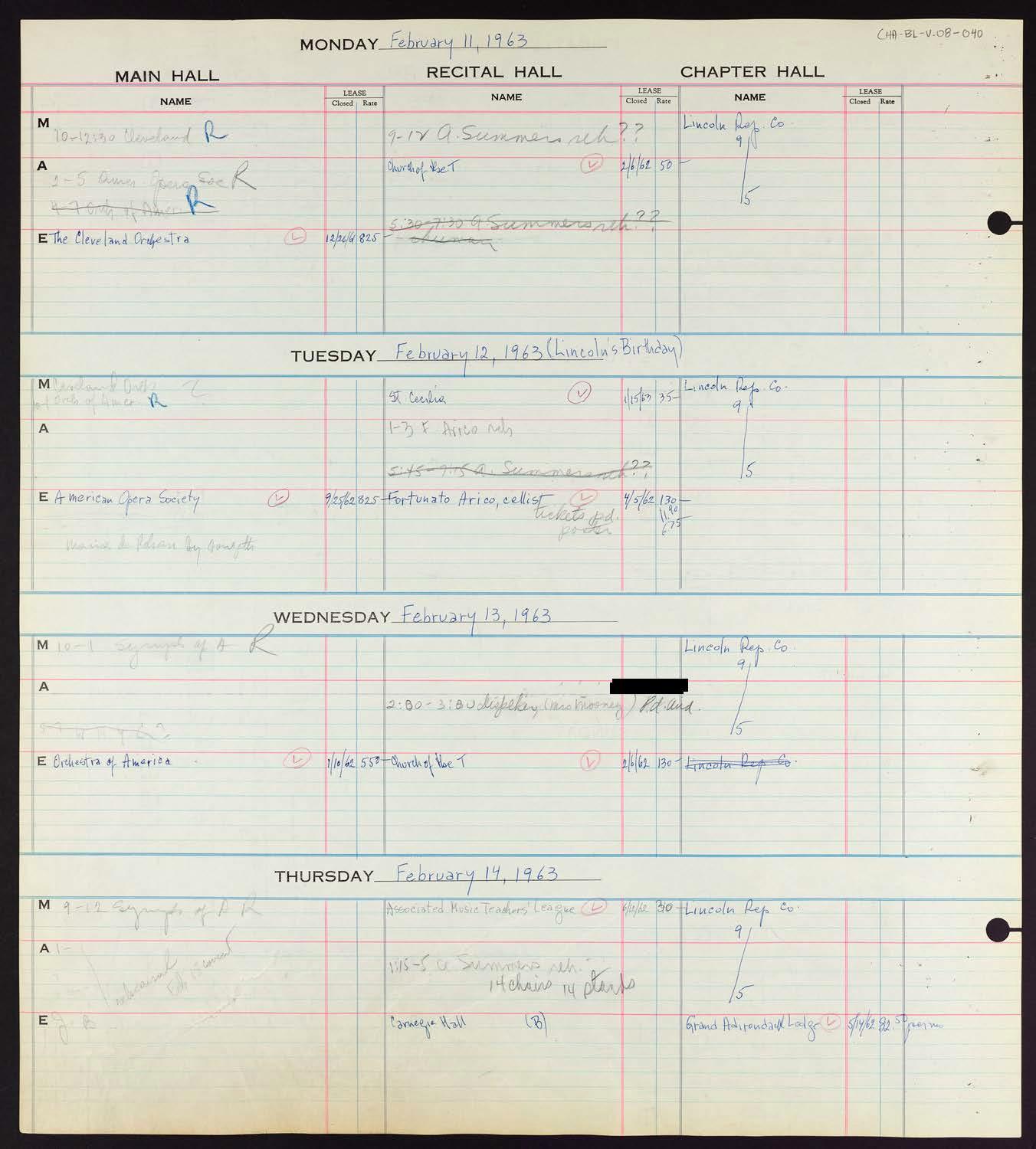 Carnegie Hall Booking Ledger, volume 8, page 40