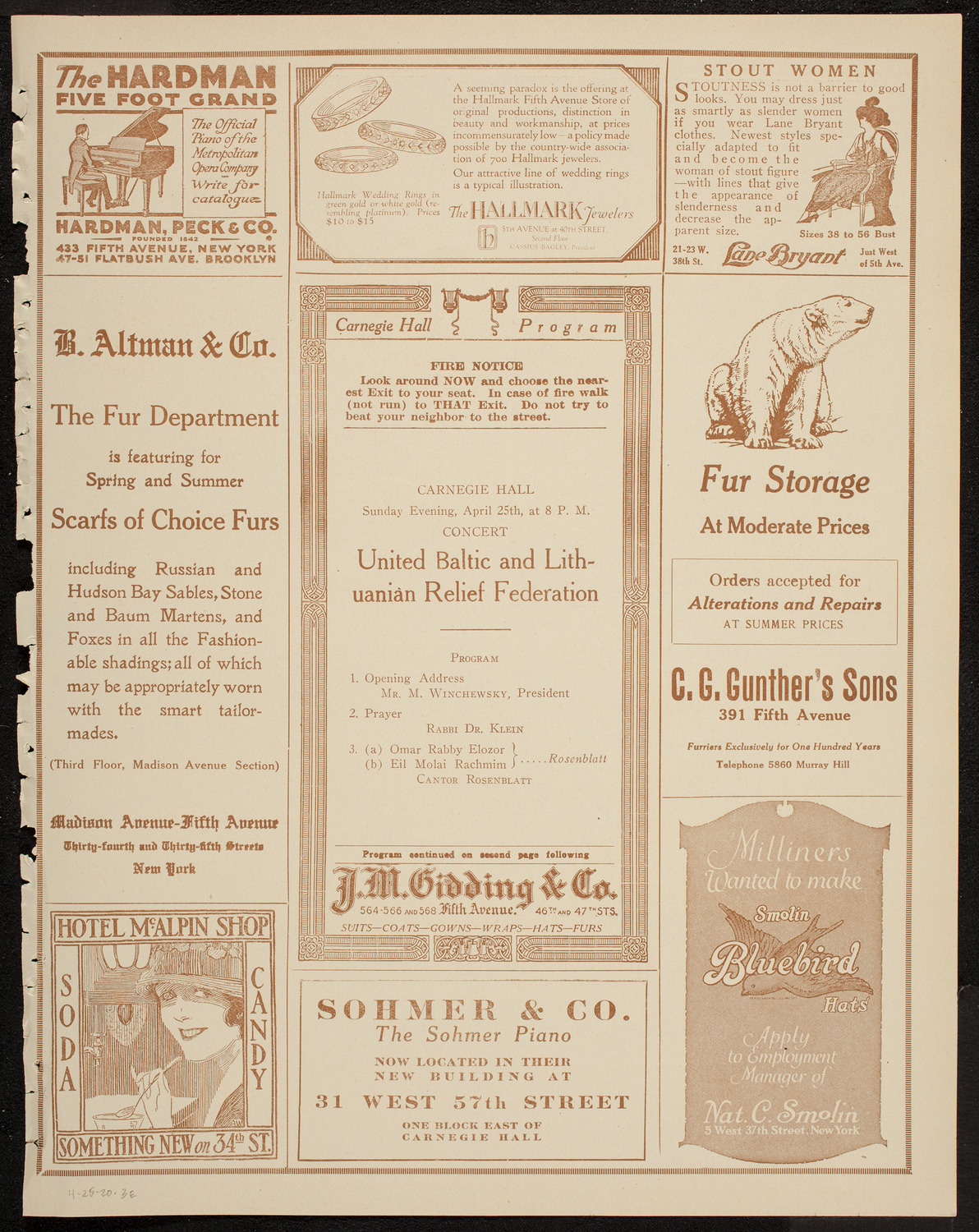 Benefit: United Baltic and Lithuanian Relief Federation, April 25, 1920, program page 5