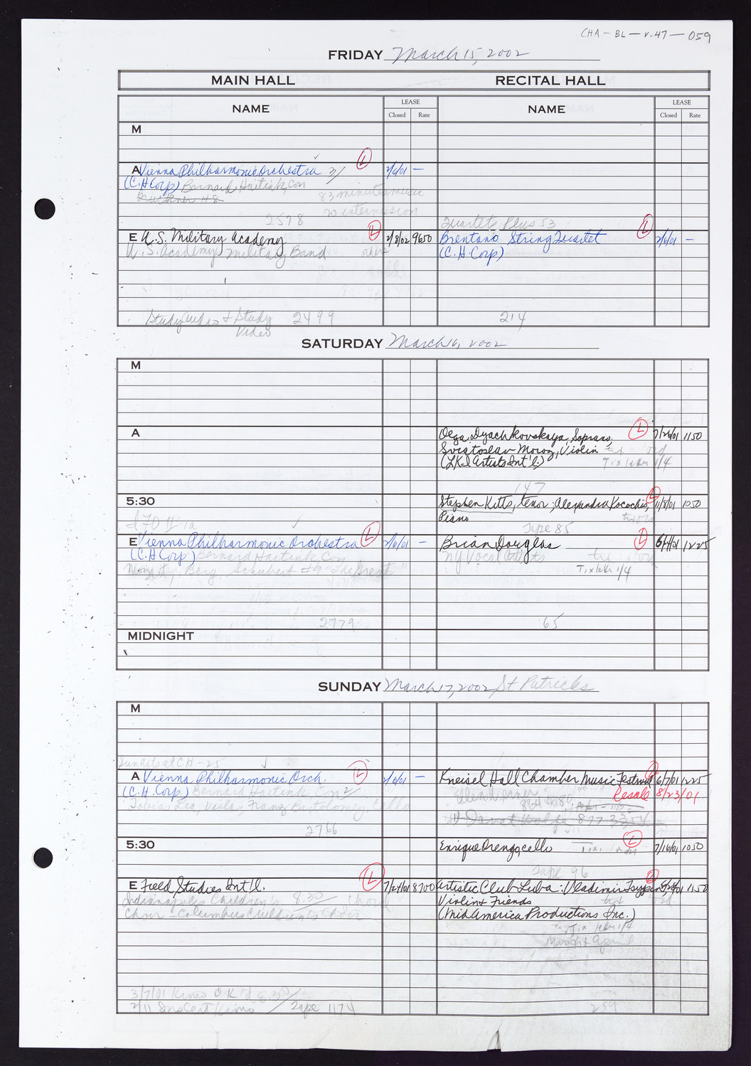 Carnegie Hall Booking Ledger, volume 47, page 59