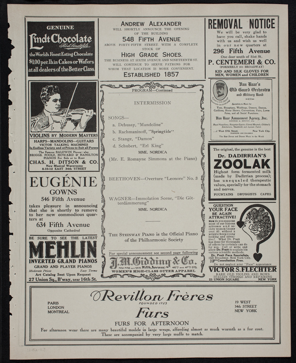 New York Philharmonic, December 15, 1911, program page 7