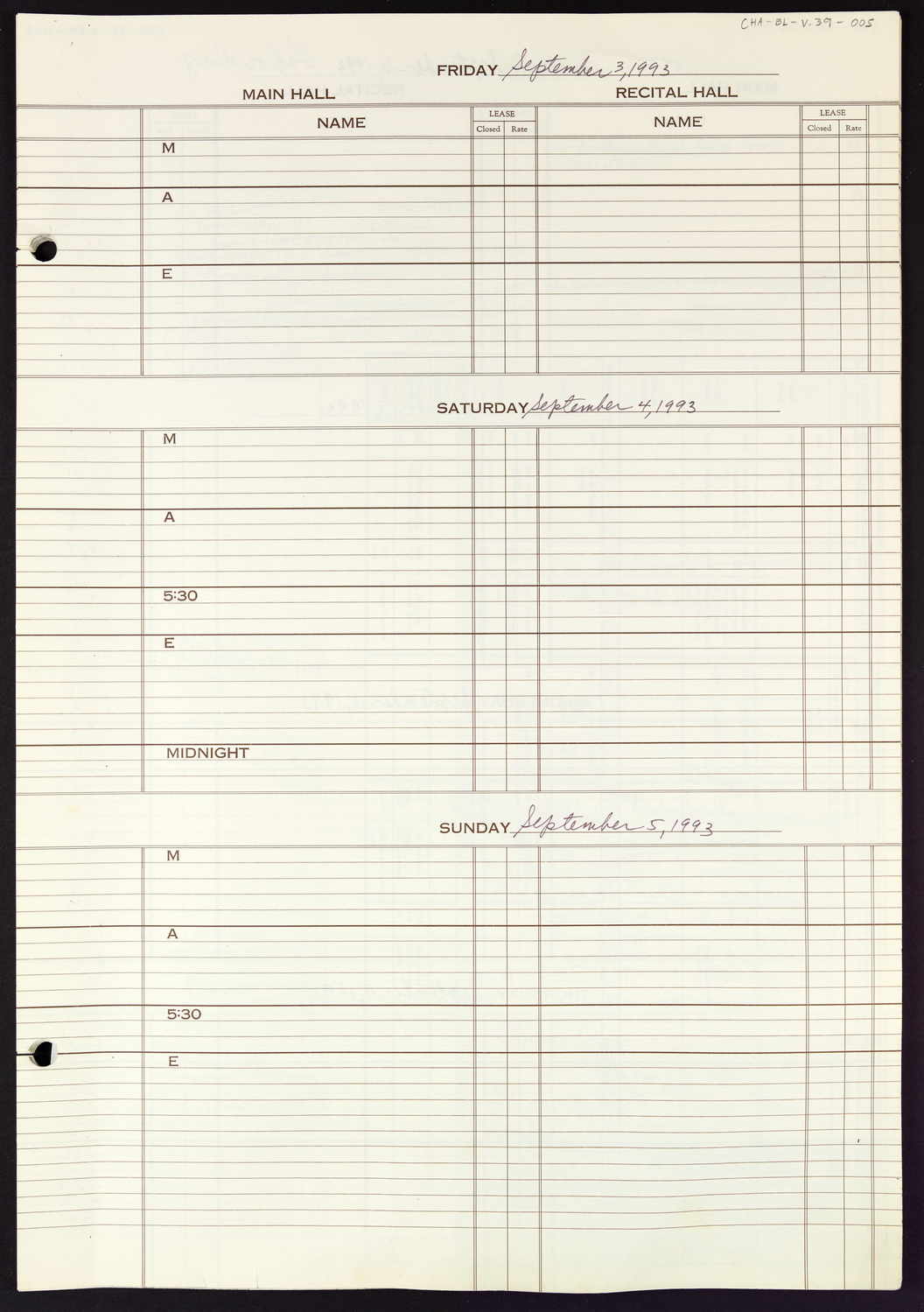 Carnegie Hall Booking Ledger, volume 39, page 5