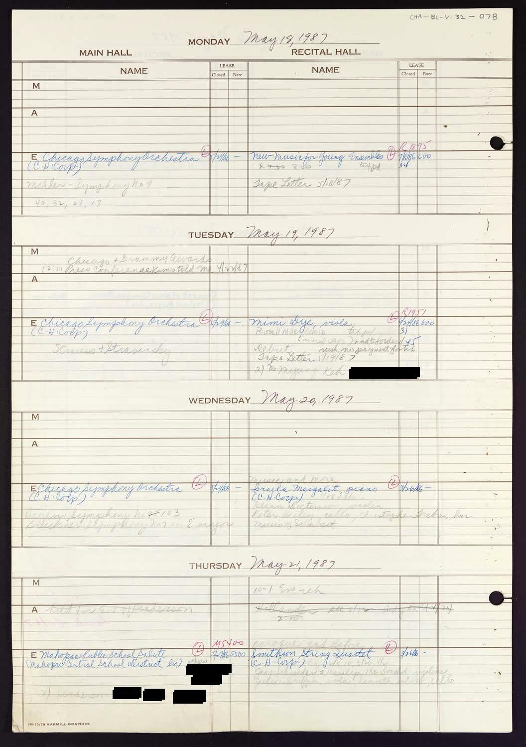 Carnegie Hall Booking Ledger, volume 32, page 78