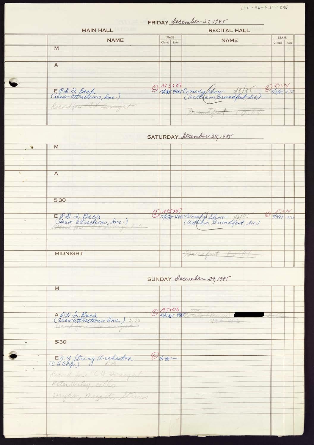 Carnegie Hall Booking Ledger, volume 31, page 35