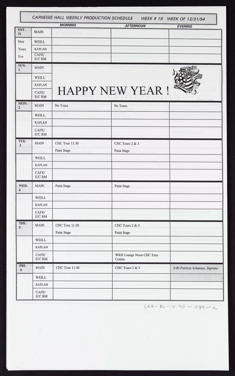 Carnegie Hall Booking Ledger, volume 40, page 39a