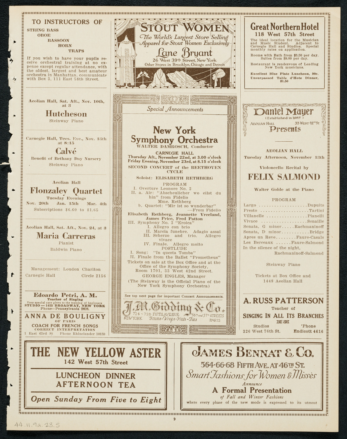 New York Philharmonic, November 9, 1923, program page 9