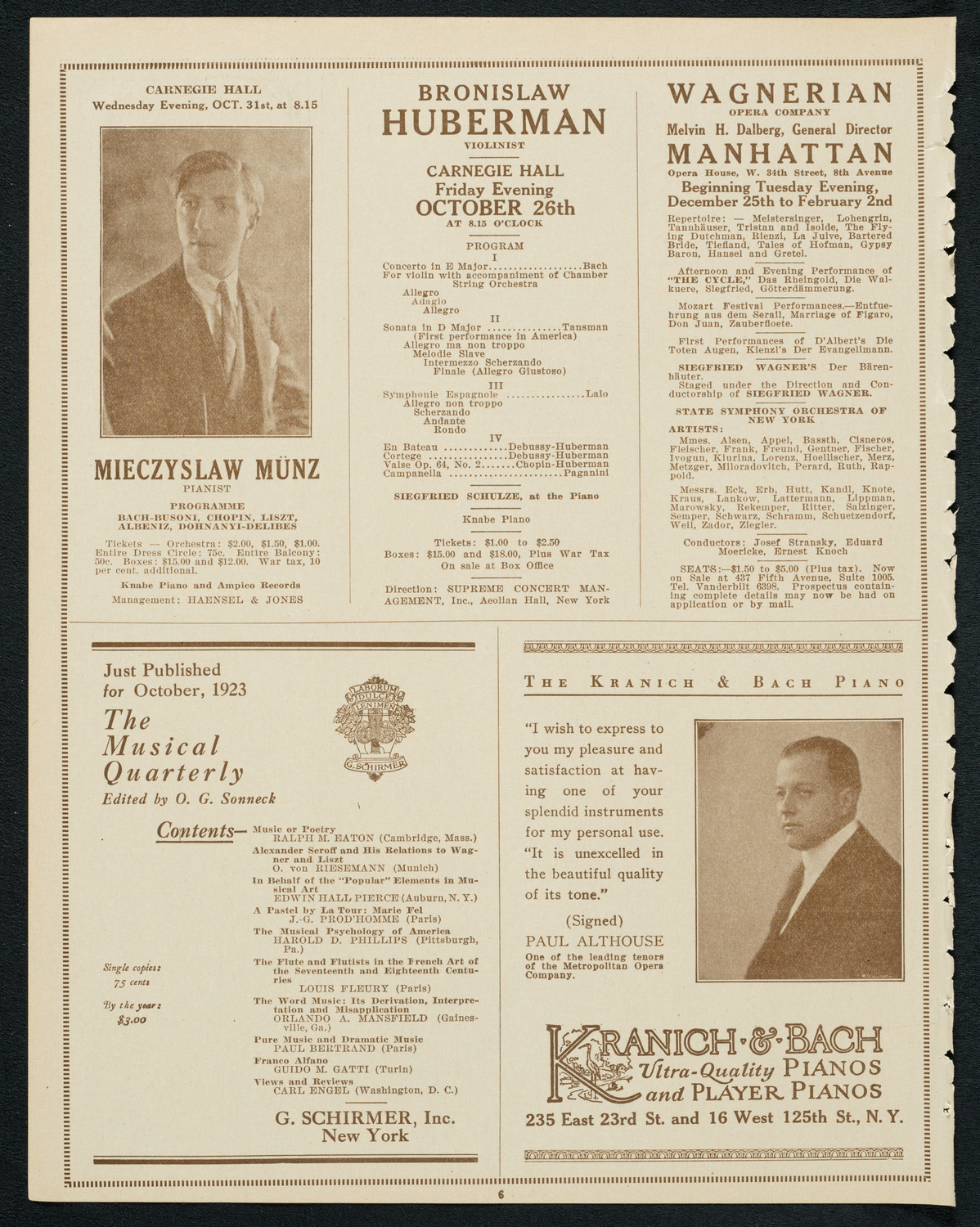 Paul Althouse and Arthur Middleton, October 24, 1923, program page 6