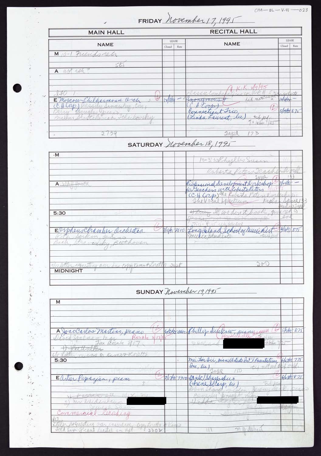 Carnegie Hall Booking Ledger, volume 41, page 25