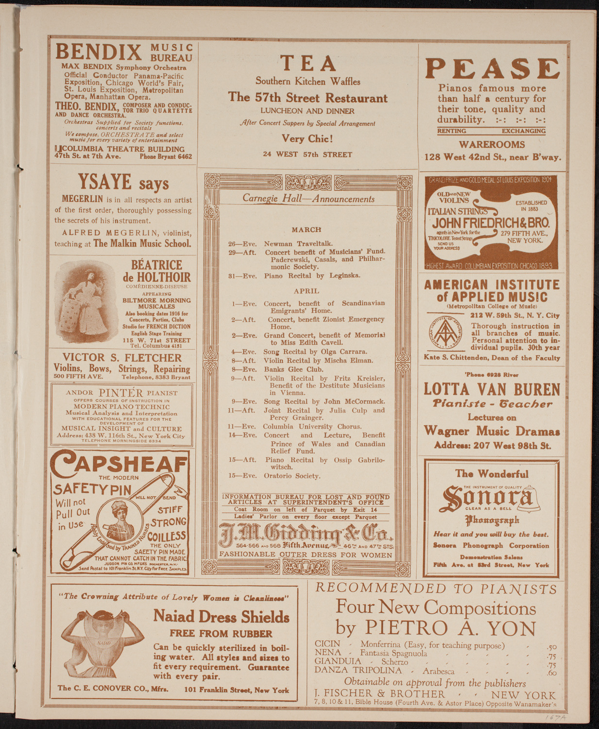 New York Philharmonic, March 26, 1916, program page 3