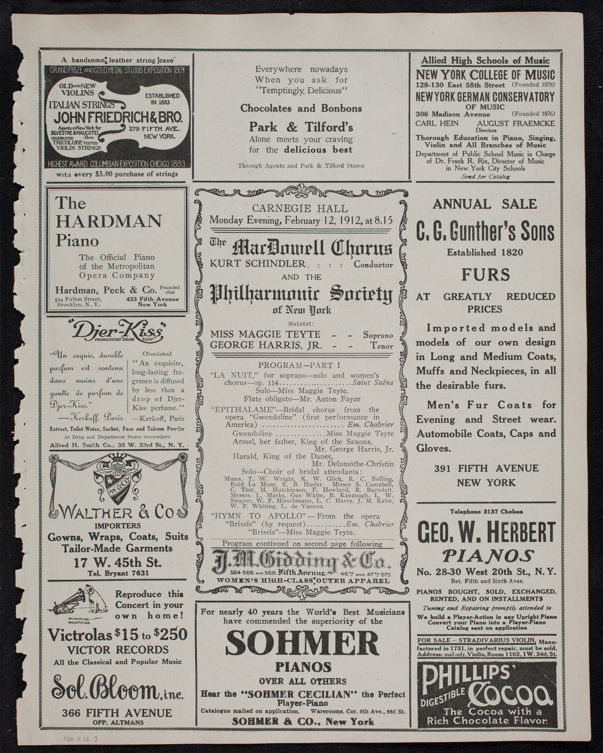 MacDowell Chorus with the New York Philharmonic, February 12, 1912, program page 5