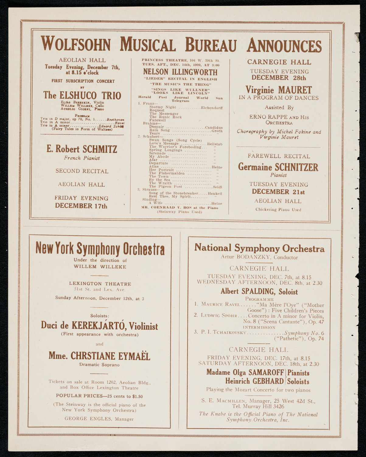 New York Philharmonic, December 4, 1920, program page 8