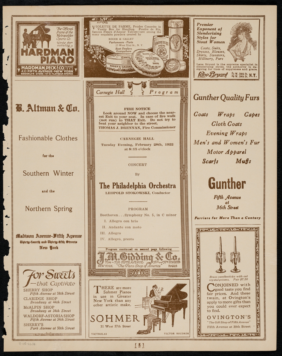 Philadelphia Orchestra, February 28, 1922, program page 5