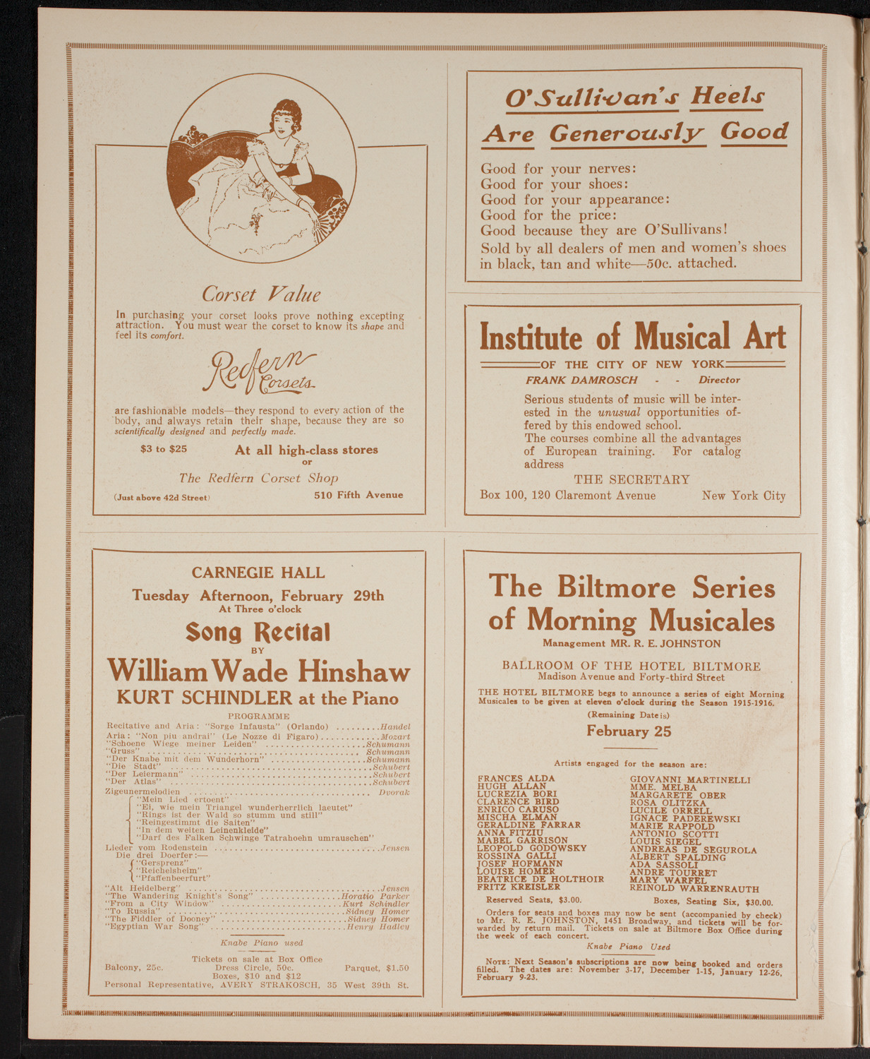 Frieda Hempel, Soprano, February 15, 1916, program page 2