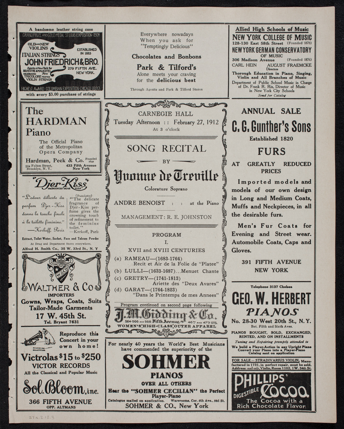 Yvonne de Tréville, Soprano, February 27, 1912, program page 5