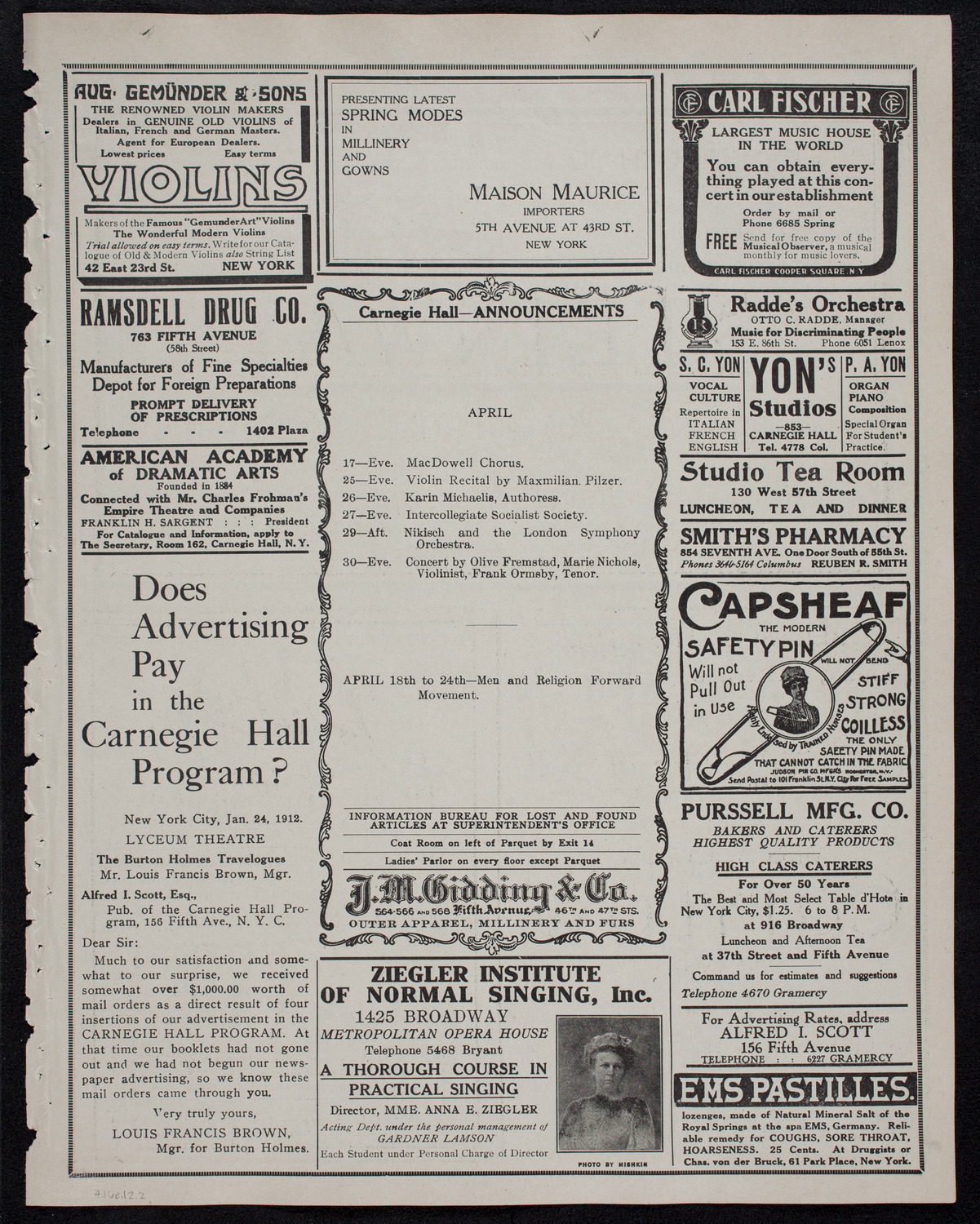 New York Banks' Glee Club, April 16, 1912, program page 3