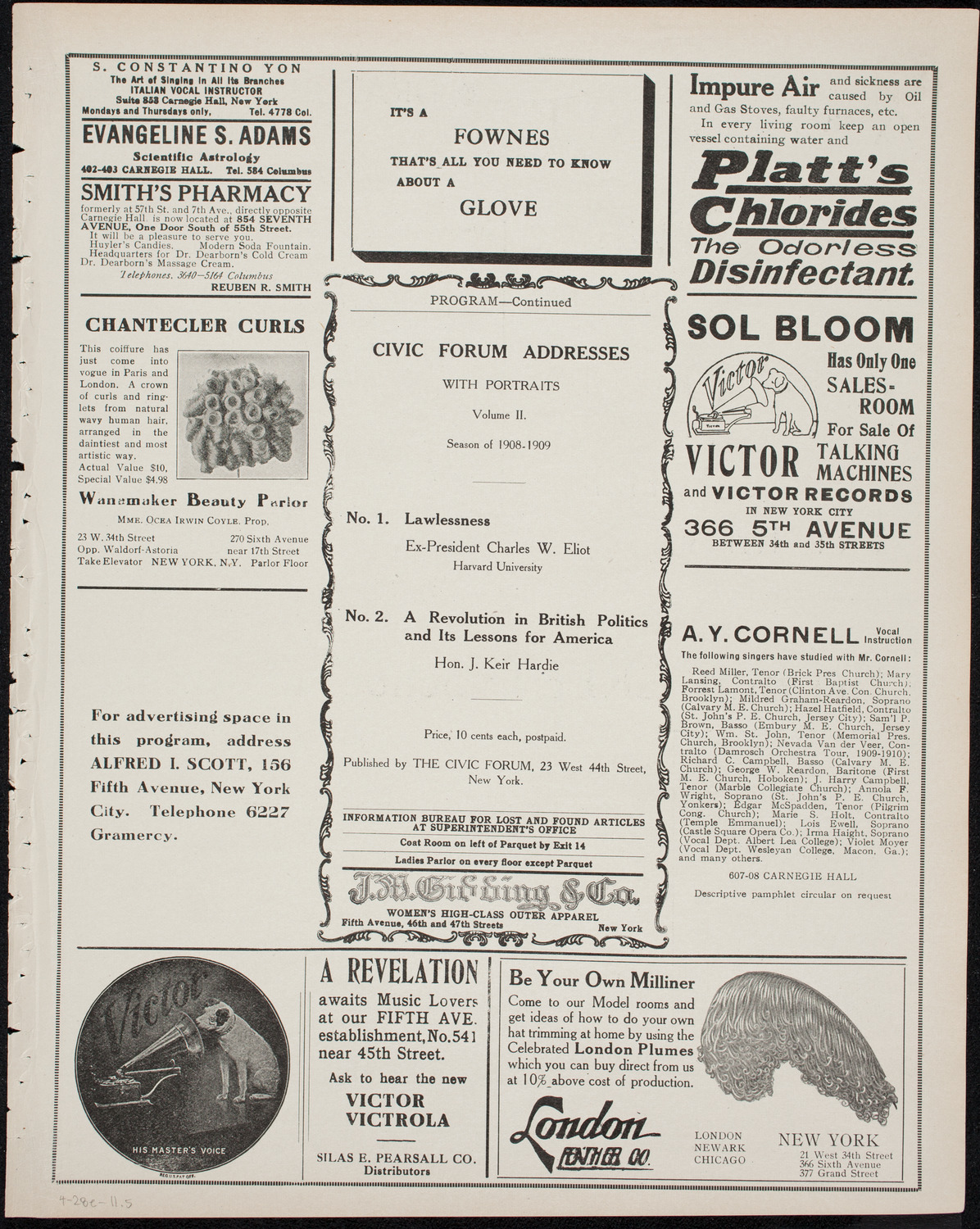 The Civic Forum, April 28, 1911, program page 9