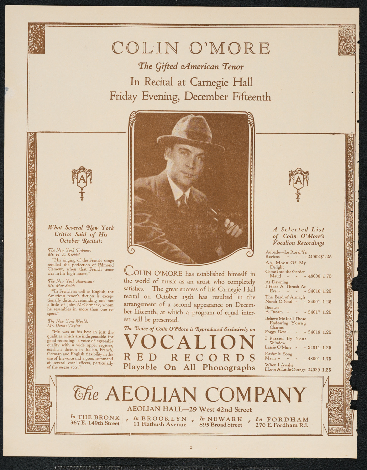 Frances Alda, Soprano, December 12, 1922, program page 2