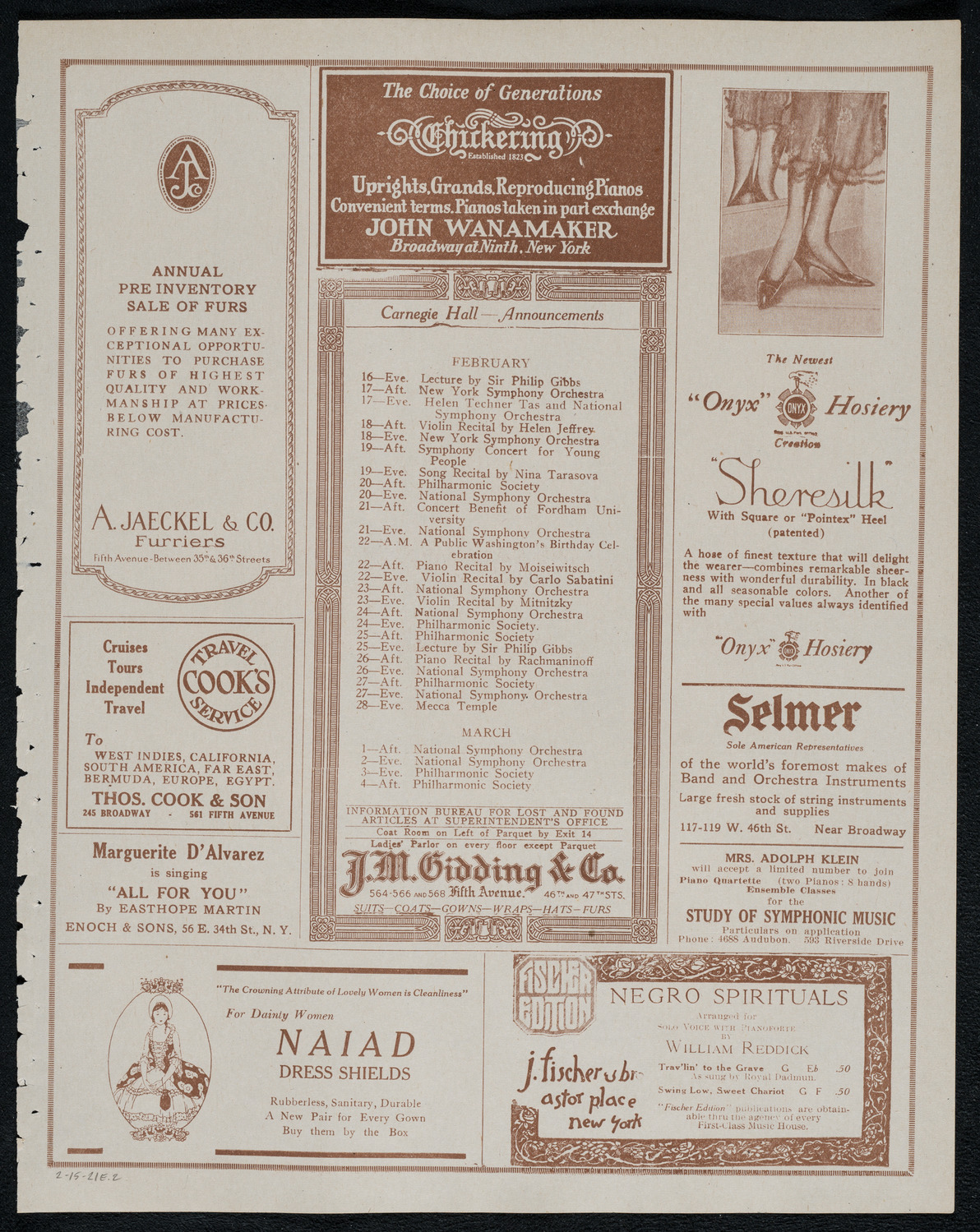 Fritz Kreisler, Violin, February 15, 1921, program page 3