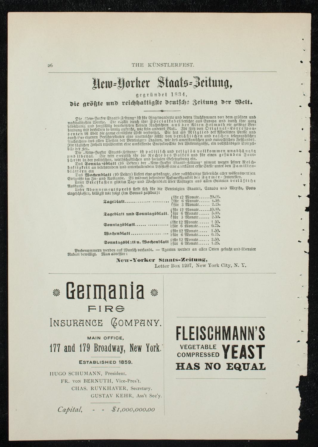 Künstlerfest, December 3, 1891, program page 28