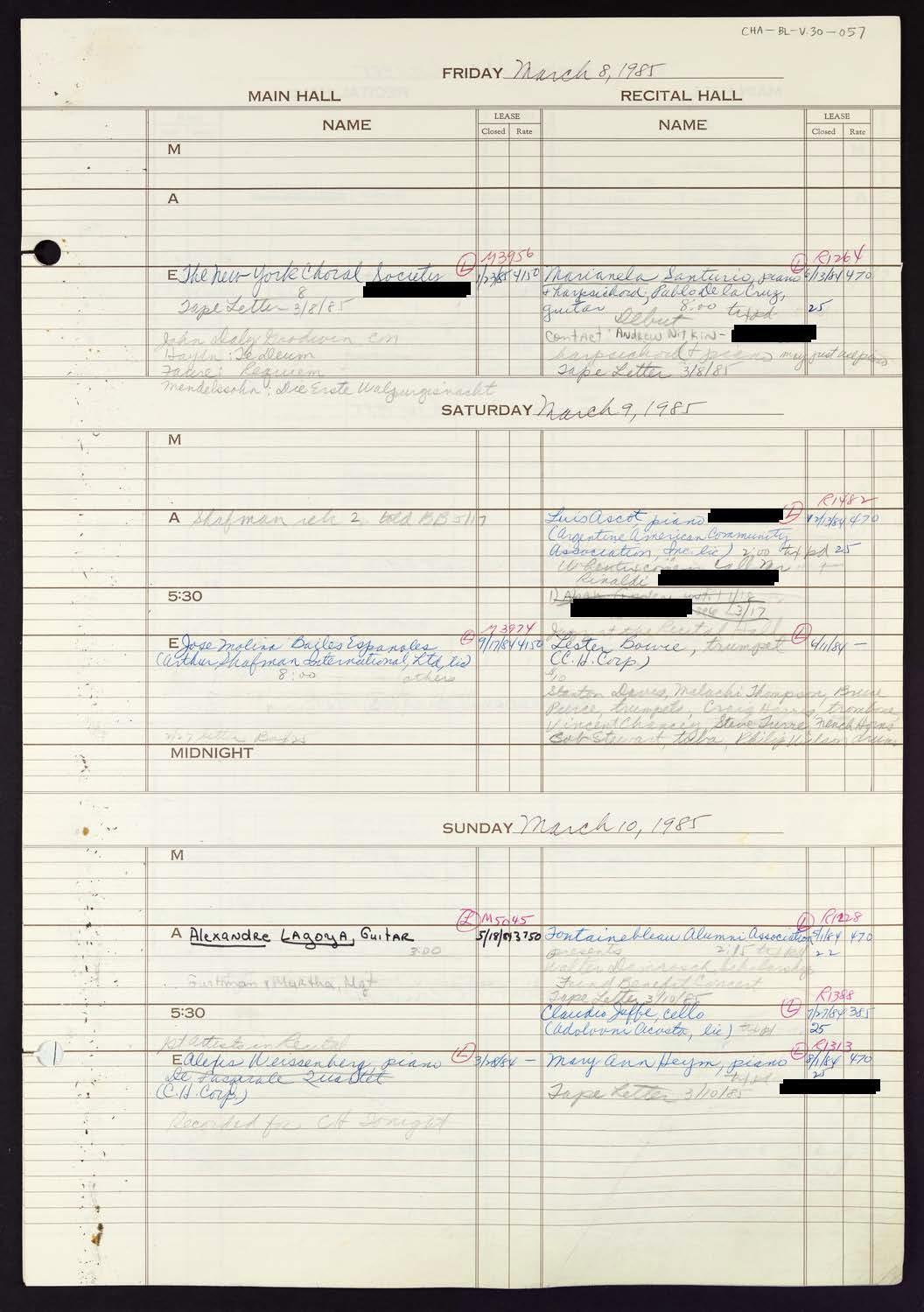 Carnegie Hall Booking Ledger, volume 30, page 57