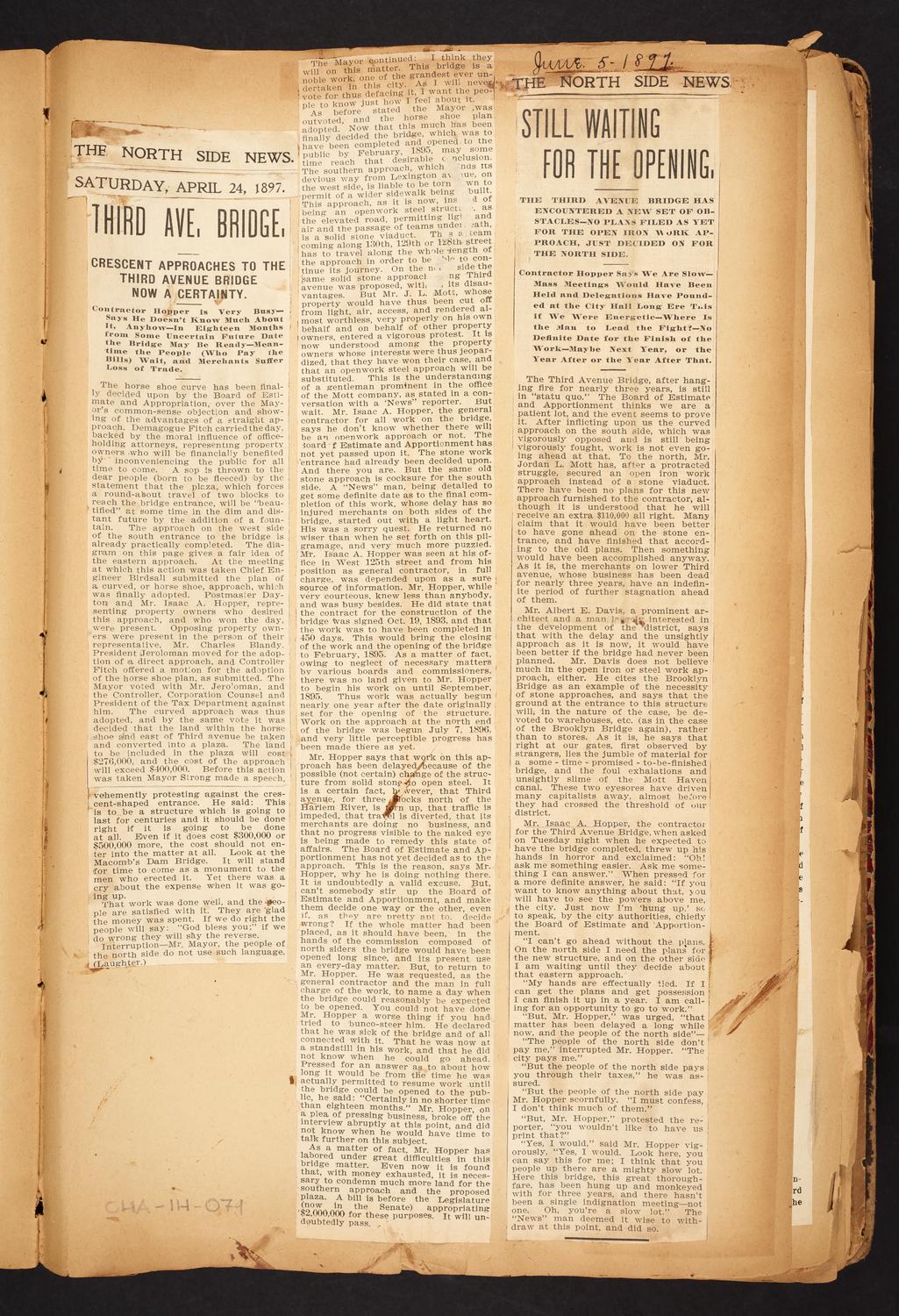 Isaac Hopper Scrapbook, page 71: 1897