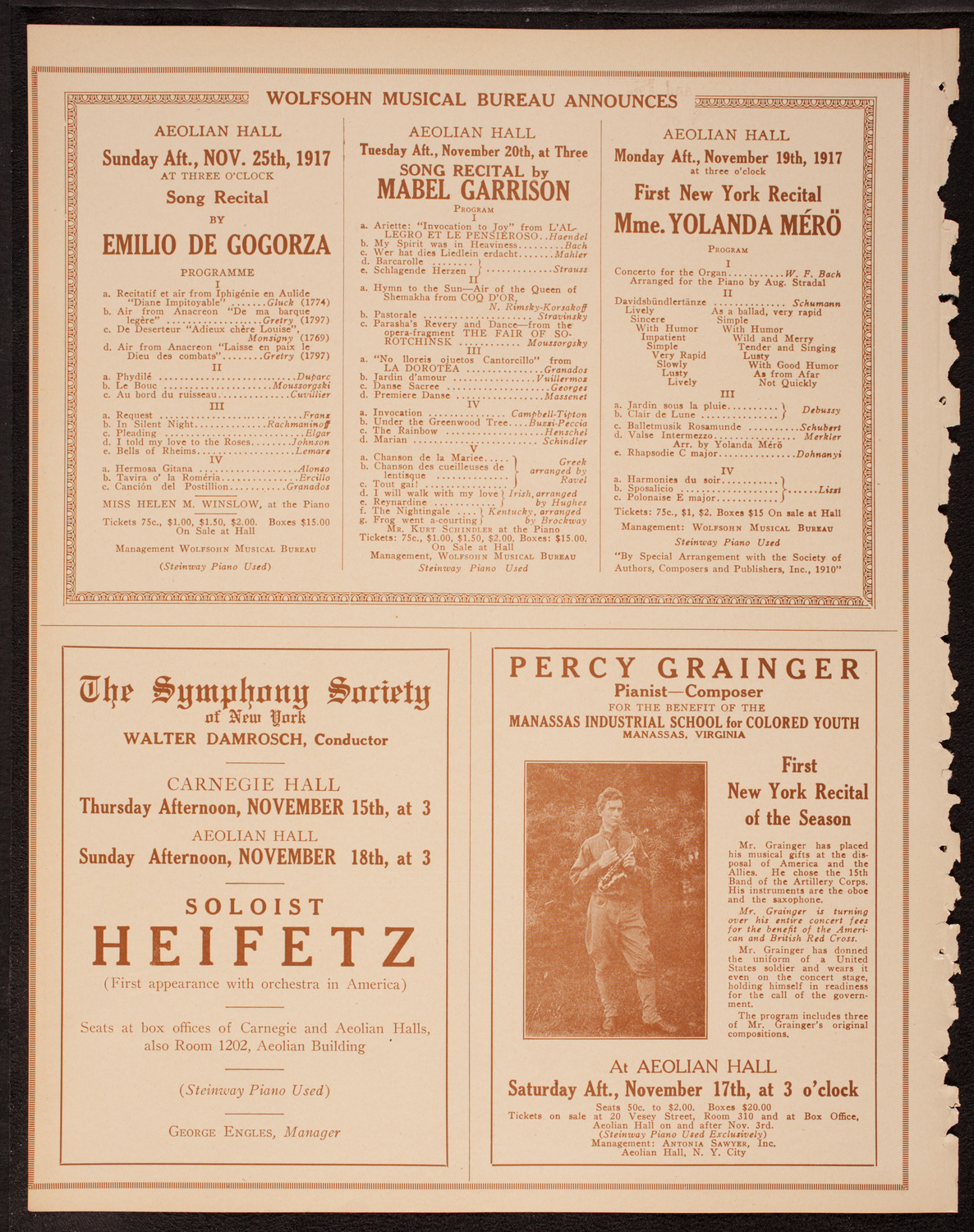 Eddy Brown, Violin, November 11, 1917, program page 8