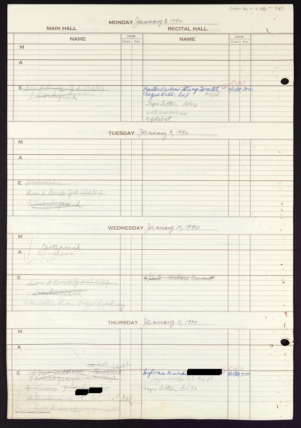 Carnegie Hall Booking Ledger, volume 35, page 40