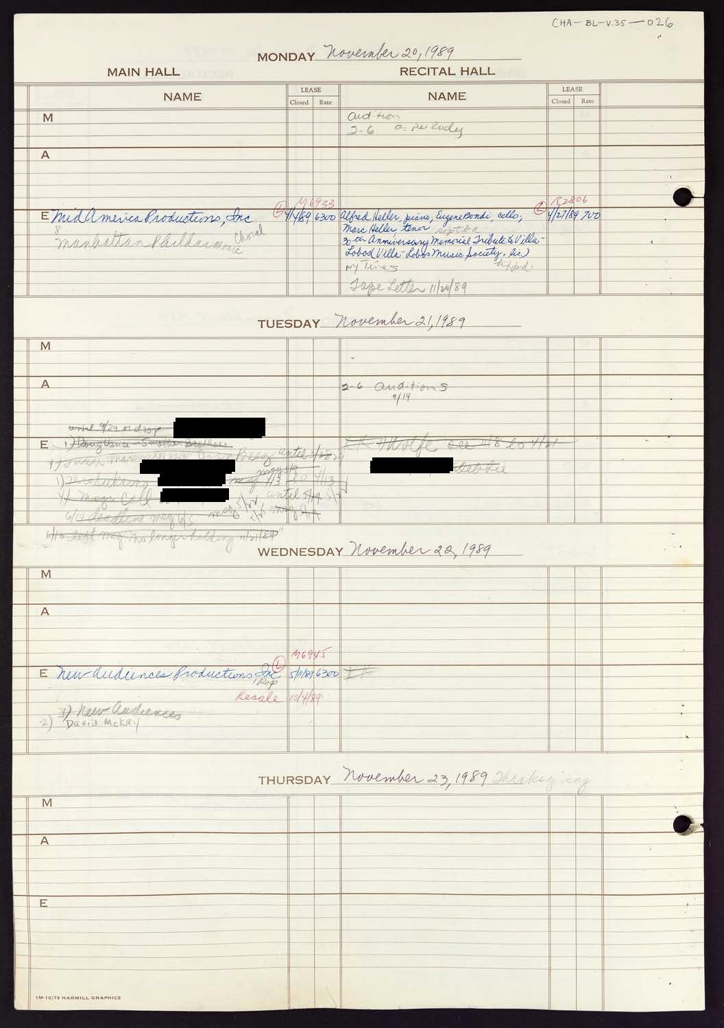 Carnegie Hall Booking Ledger, volume 35, page 26