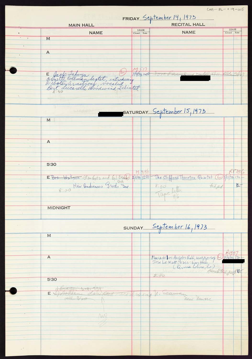 Carnegie Hall Booking Ledger, volume 19, page 5