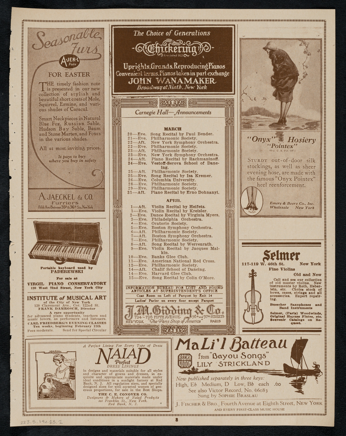 World Peace Mass Meeting, March 19, 1923, program page 3