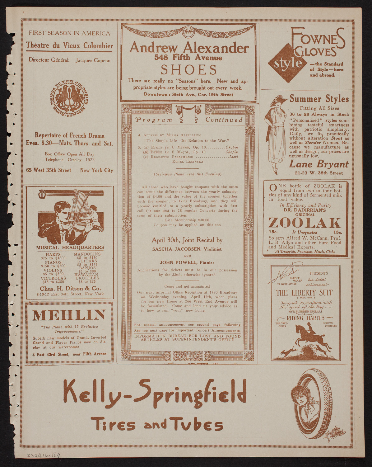 Meeting: The Humanitarian Cult, April 16, 1918, program page 7