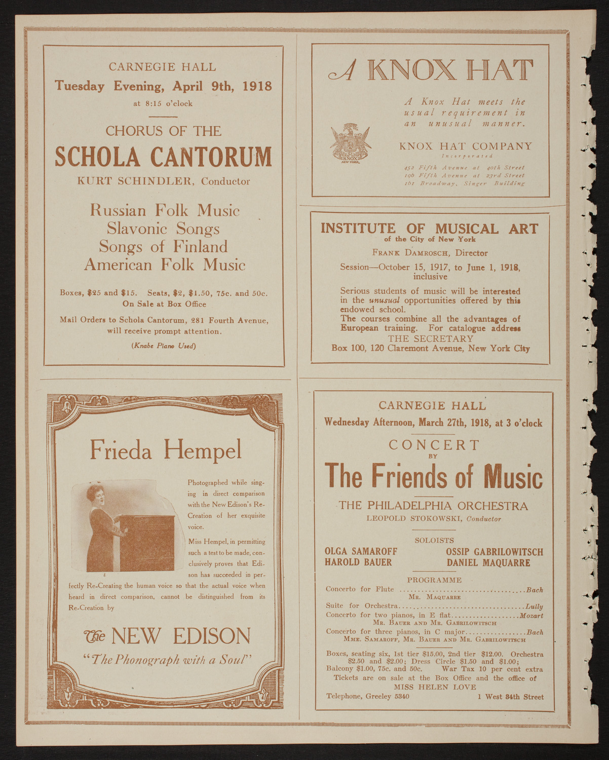 Musical Art Society of New York, March 19, 1918, program page 2