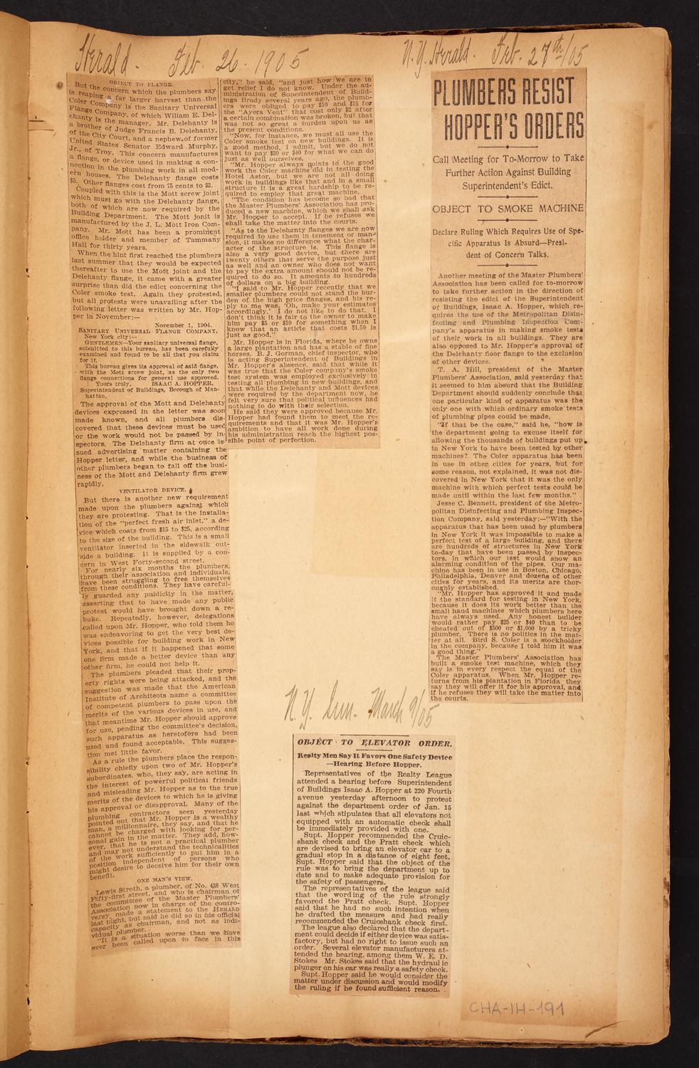 Isaac Hopper Scrapbook, page 191: 1905