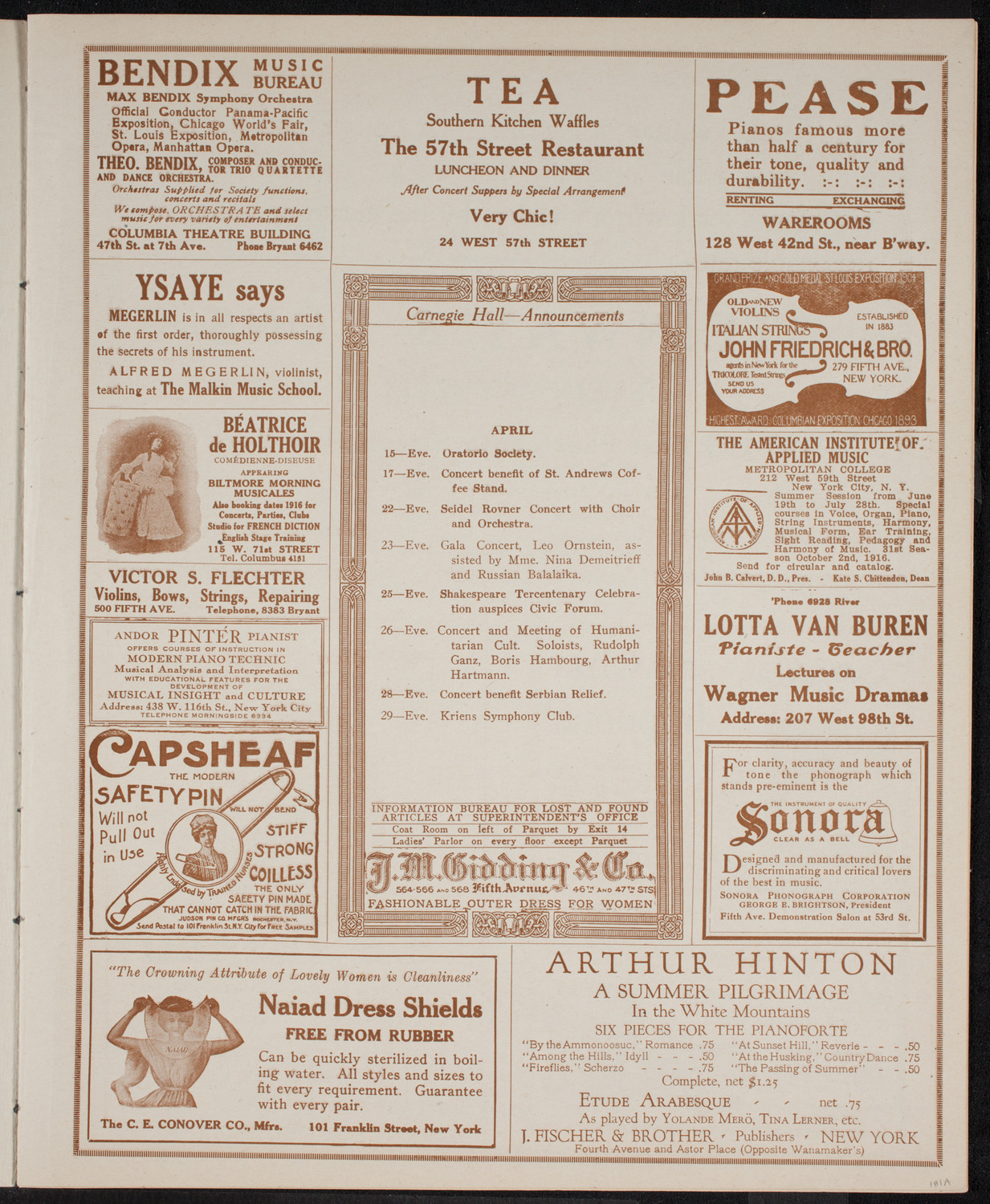 Ossip Gabrilowitsch, Piano, April 15, 1916, program page 3