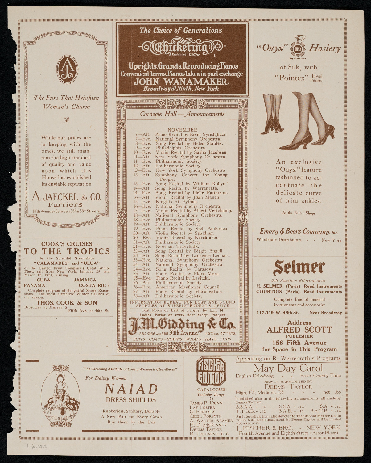 Mildred Wellerson, Cello, November 6, 1920, program page 3