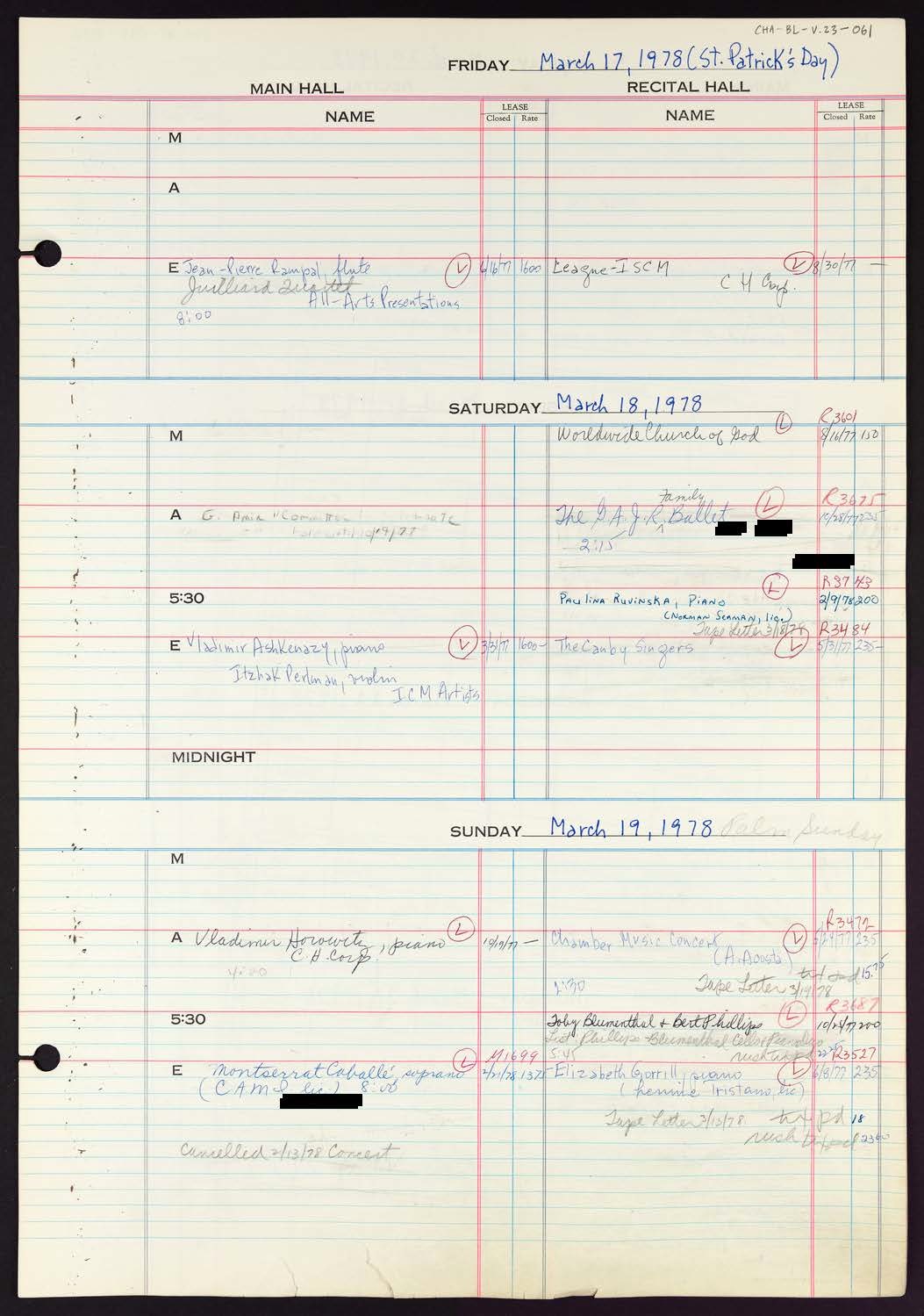 Carnegie Hall Booking Ledger, volume 23, page 61