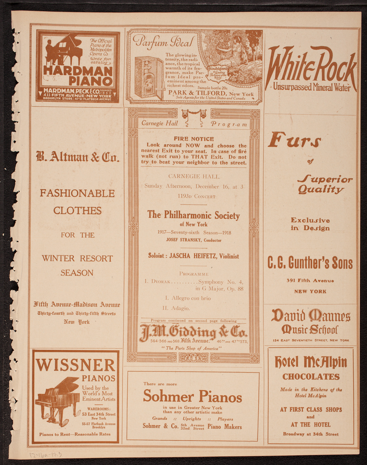New York Philharmonic, December 16, 1917, program page 5