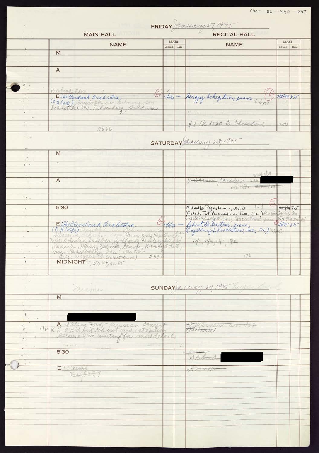 Carnegie Hall Booking Ledger, volume 40, page 47