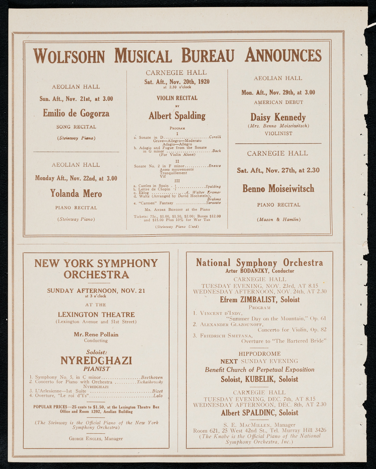 New York Philharmonic, November 19, 1920, program page 8