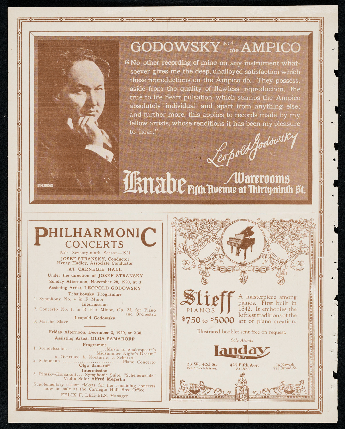 Benno Moiseiwitsch, Piano, November 27, 1920, program page 12
