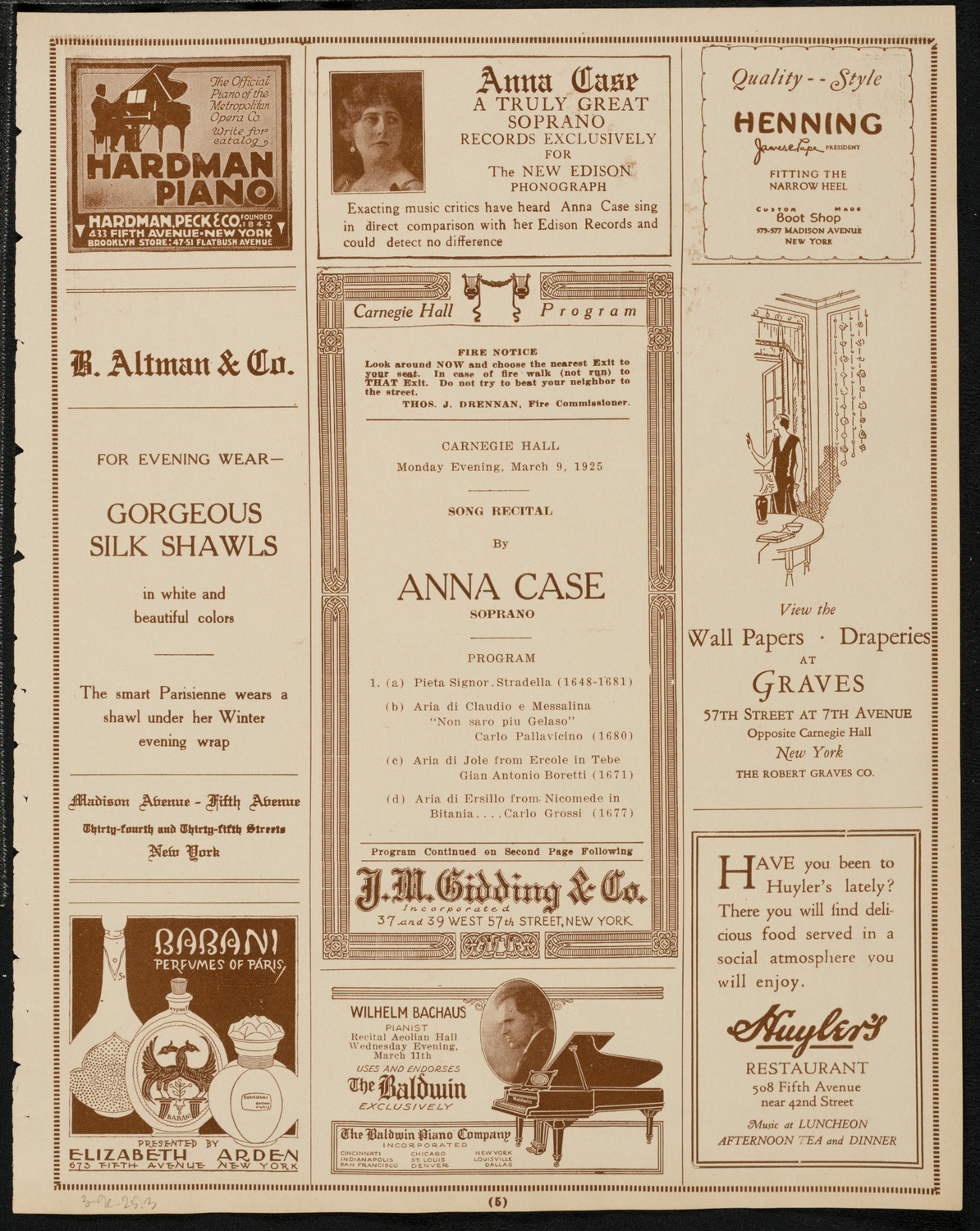 Anna Case, Soprano, March 9, 1925, program page 5