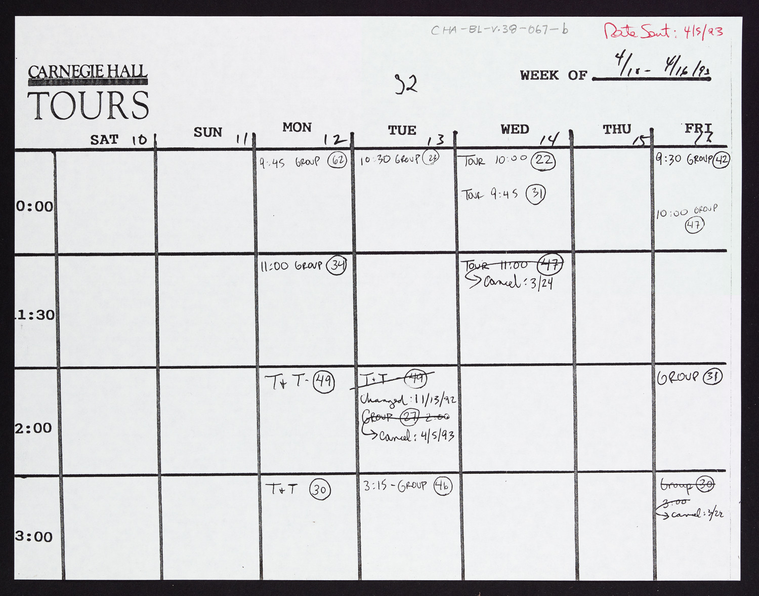 Carnegie Hall Booking Ledger, volume 38, page 67b