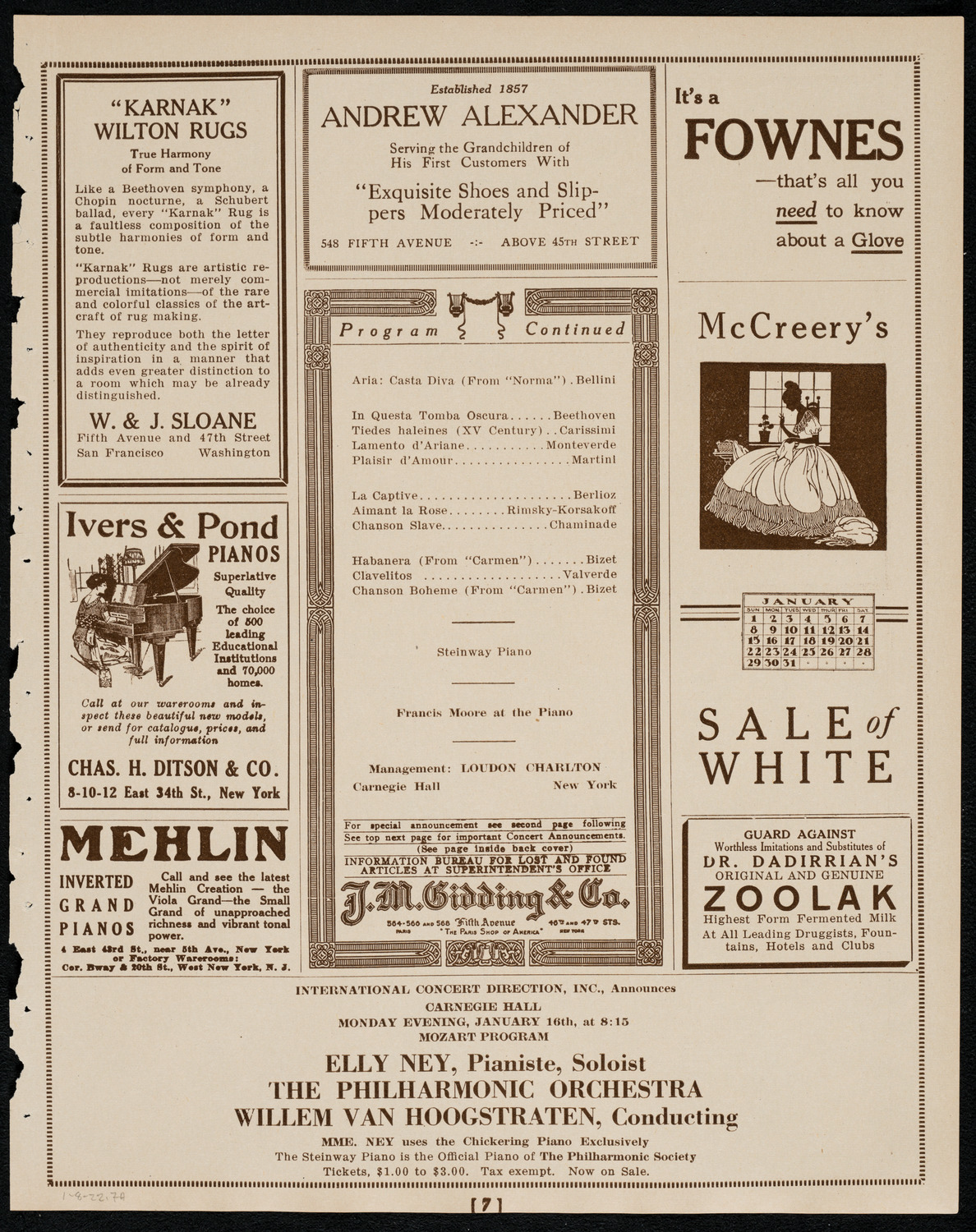 Emma Calvé, Soprano, January 8, 1922, program page 7