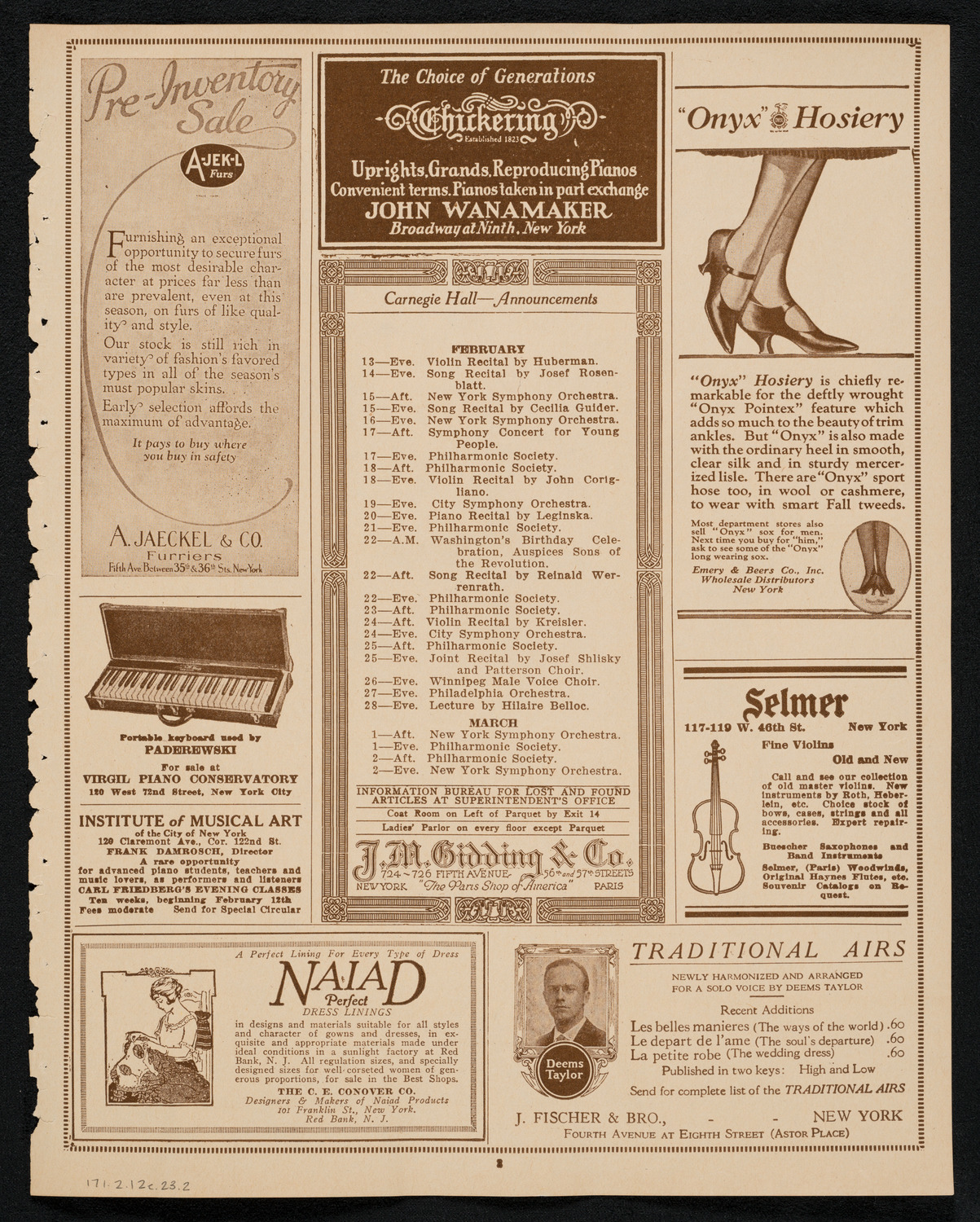 City Symphony Orchestra, February 12, 1923, program page 3