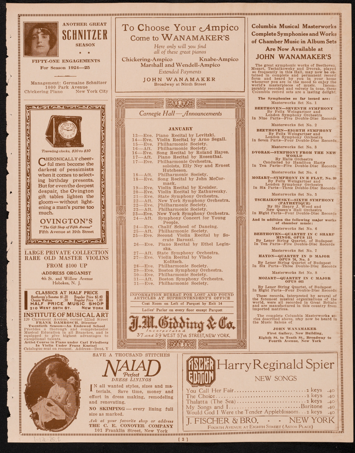 Josef Lhévinne, Piano, January 12, 1925, program page 3