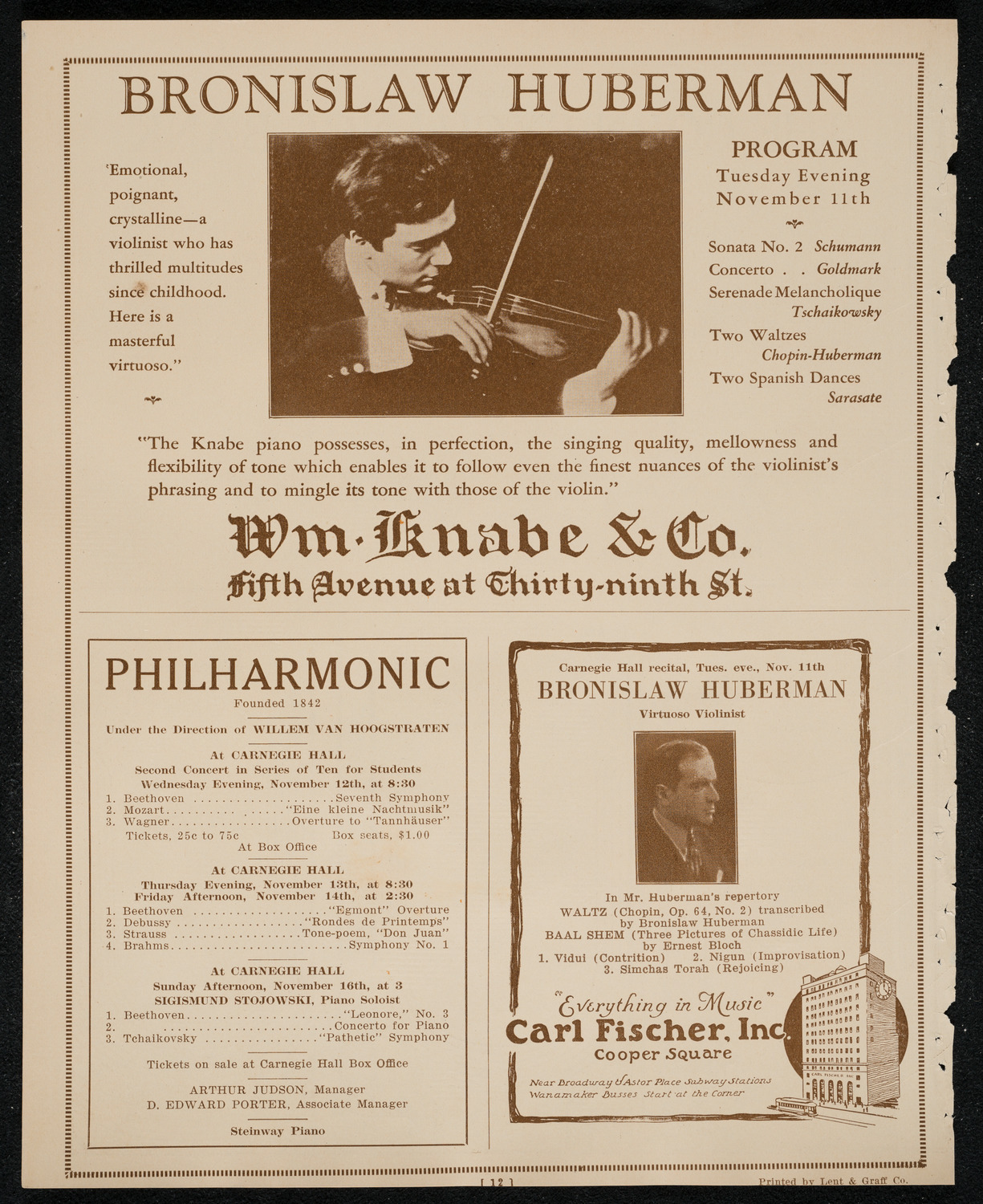 John McCormack, Tenor, November 9, 1924, program page 12