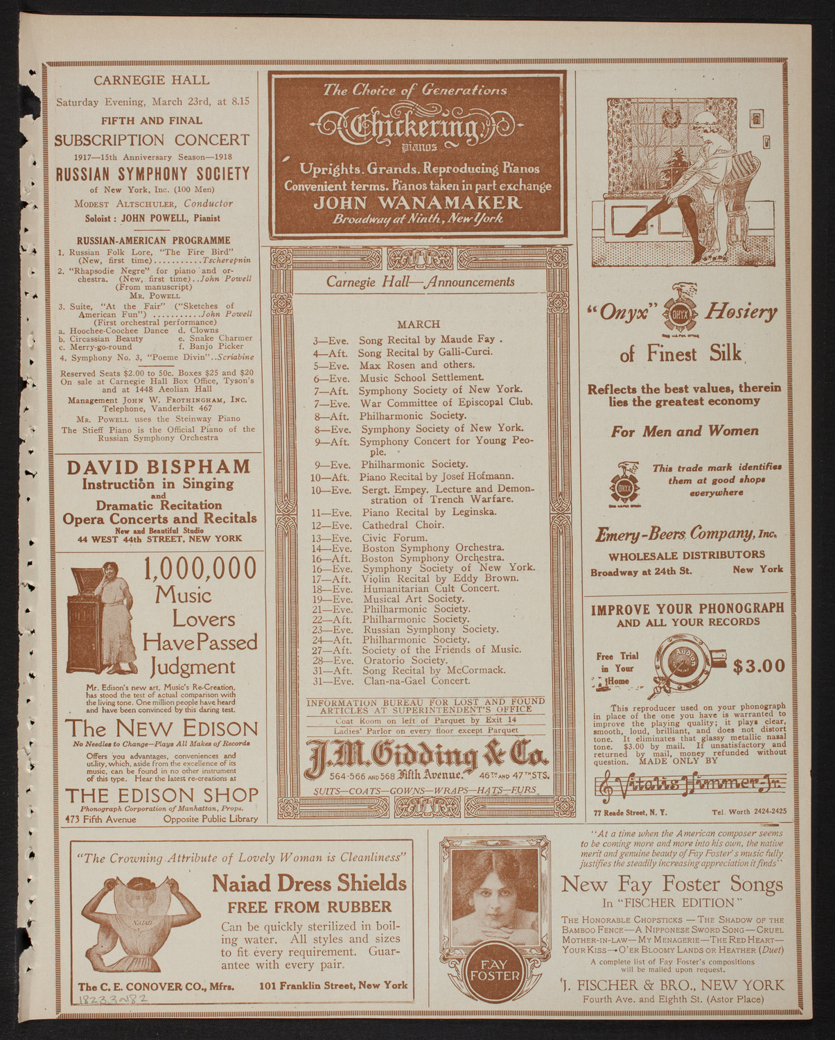 New York Philharmonic, March 3, 1918, program page 3