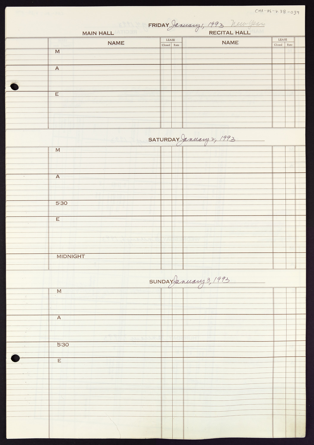 Carnegie Hall Booking Ledger, volume 38, page 39