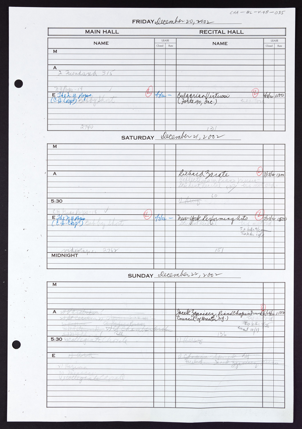 Carnegie Hall Booking Ledger, volume 48, page 35